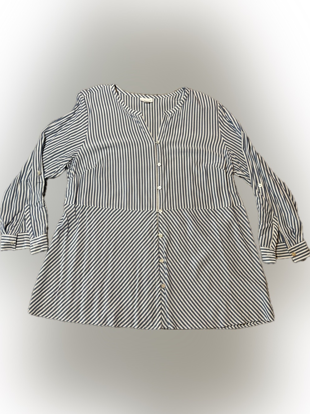 243 J. Jill Blue and White Striped Button-Front Casual Shirt, Size 2X